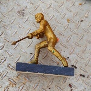 Solid Copper Hockey Player on Marble Stand